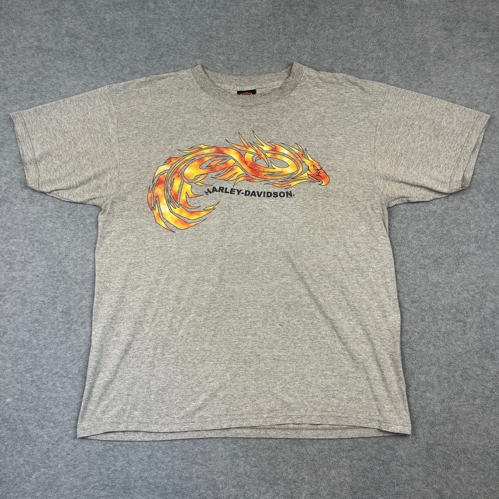 Vintage Harley Davidson T Shirt Mens XL Gray Oregon Flaming Eagle Graphic 2004